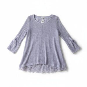 Indigo Soul Light Purple Textured Lace Long Sleeve Top Blouse L NWT